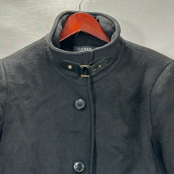 Lauren Ralph Lauren Black Label Wool Peacoat Womens 8 Black Tab Front Button NEW - Picture 3 of 13